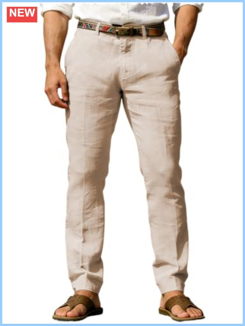 Men's Slim Fit Linen Blend Dress Pants Lightweight Stretch Business Casual